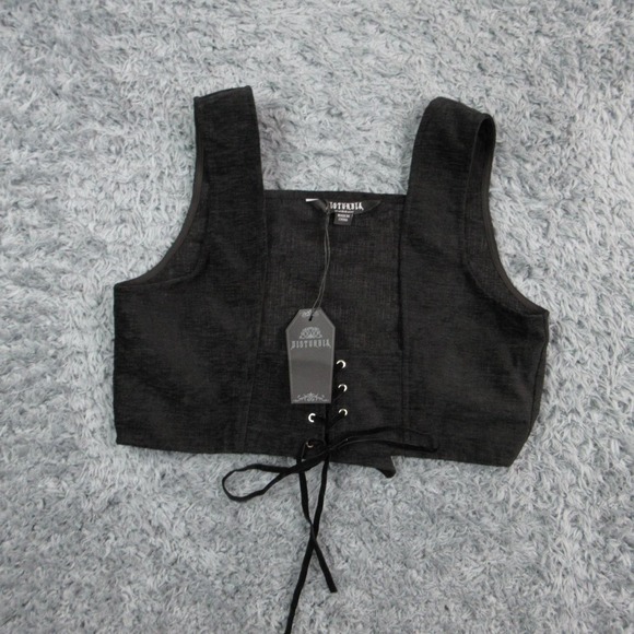 Disturbia Other - Disturbia Corset Top Womens 14 Black Cropped Florence Lace Up Harness NWT